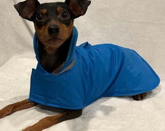 Raincoat - Blue - with reflective stripe at collar - Dog Coat - Small Breed dog raincoat