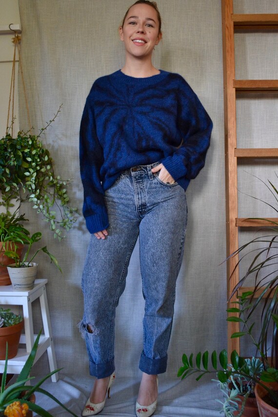 Black & Blue Alpaca Blend Tie Dye Crewneck Sweater