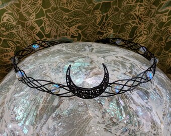 Braided Circlet - Moon Tiara - Braided Goddess Crown - Braided Moon Tiara - Gothic Circlet - Braided Headband - Celestial Crown - Witchy