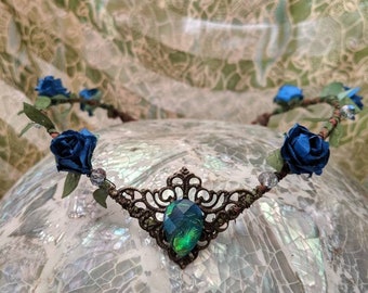 Flower Crown - Elven Circlet - Fairy Crown - Woodland Crown - Handfasting Tiara - Fairy Tiara - Blue Flower Circlet