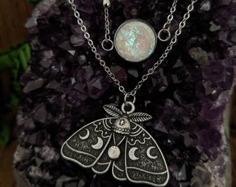 Moth Necklace - Moon Necklace - Triple Moon Goddess Jewelry - Goddess Necklace - Witchy Necklace - Witchy Gift - Goddess Gift