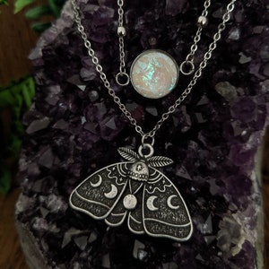 Moth Necklace - Moon Necklace - Triple Moon Goddess Jewelry - Goddess Necklace - Witchy Necklace - Witchy Gift - Goddess Gift