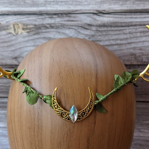 Horned Crown - Antler Tiara - Moon Circlet - Goddess Circlet - Goddess Crown - Artemis Crown - Woodland Crown