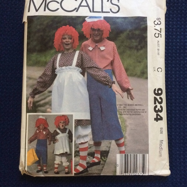 McCall's Costumes 9234 Vintage Sewing Pattern 1980's Raggedy Ann and Andy Adult Medium
