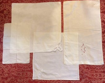 Set of 4 Vintage White Linen Cotton Dresser Scarves Doilies