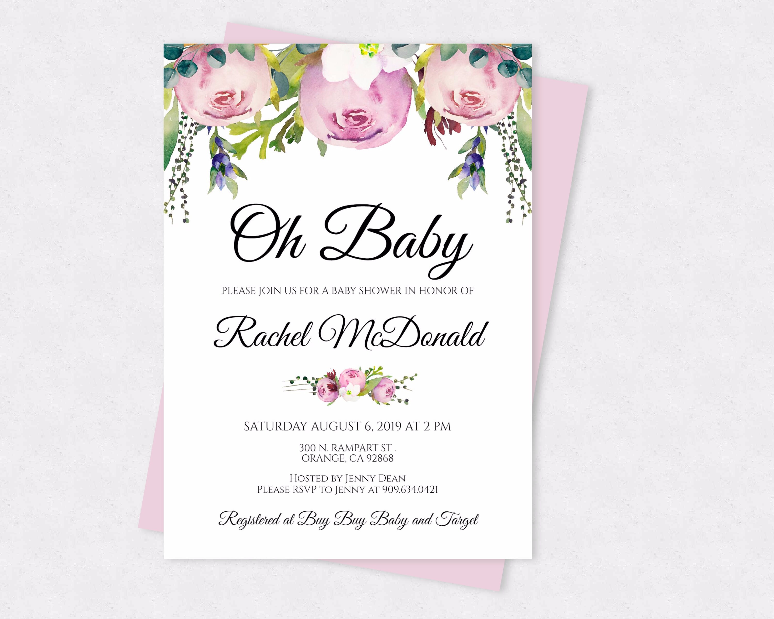 Purple Floral Baby Shower Invitation Template Floral Baby Etsy