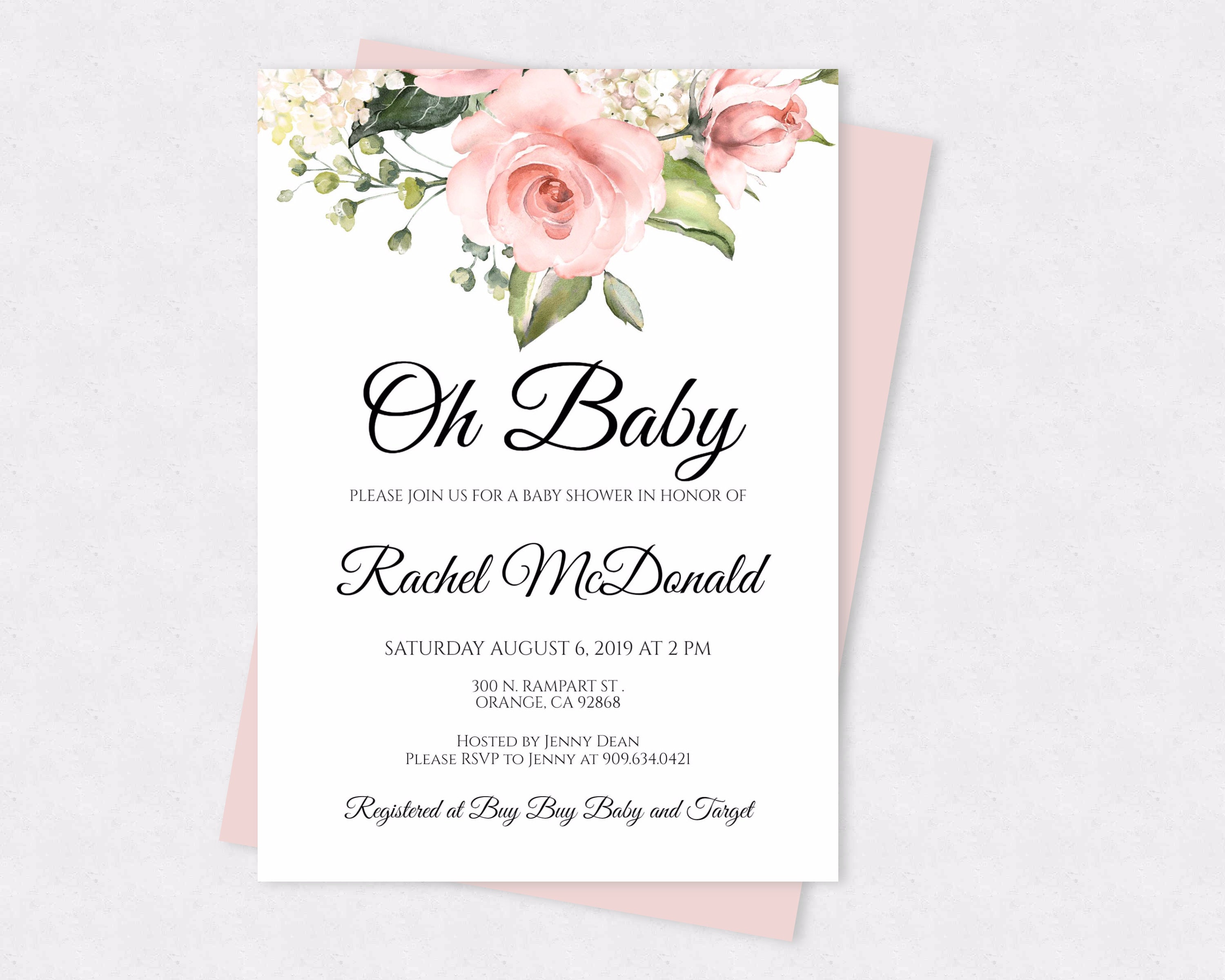 Invitations Instant Download EDITABLE Girl Baby Shower Oh Baby Shower