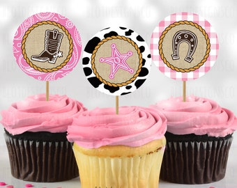 Western Cowgirl Rodeo Cupcake Toppers, Printable Cowgirl Stickers, Western Cowgirl party Cupcake Circles, Cowgirl Party Decorations