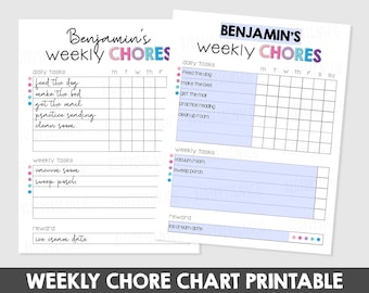 EDITABLE Reward Chart, Printable Chore Chart, Child Responsibility Chart, Girl Chore Chart, Editable Weekly Chore Chart, Teen Chore Chart