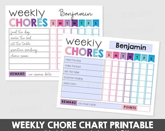 Printable Weekly Chore Chart, Teen Chore Chart, EDITABLE Reward Chart, Printable Chore Chart, Child Responsibility Chart, Girl Chore Chart