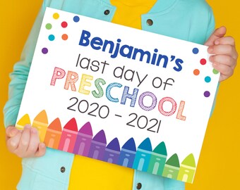 Printable Last Day of Preschool Chalkboard Sign, Preschool Graduation School Sign, Editable Preschool Grad Print, Personalized School Sign