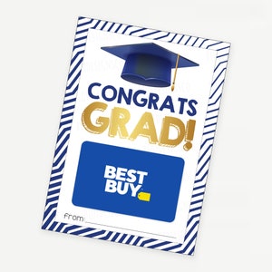 Congrats Grad, Klasse von 2021 Geschenkkartenhalter, Blau und Gold Geschenkkartenhalter, DRUCKBARE Abschlusskarte, High School College Graduierung Geschenkkarte