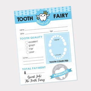 Certificado de fada do dente do bebê, carta de relatório oficial da fada do dente para impressão, recibo do primeiro dente perdido, sinal oficial da fada do dente