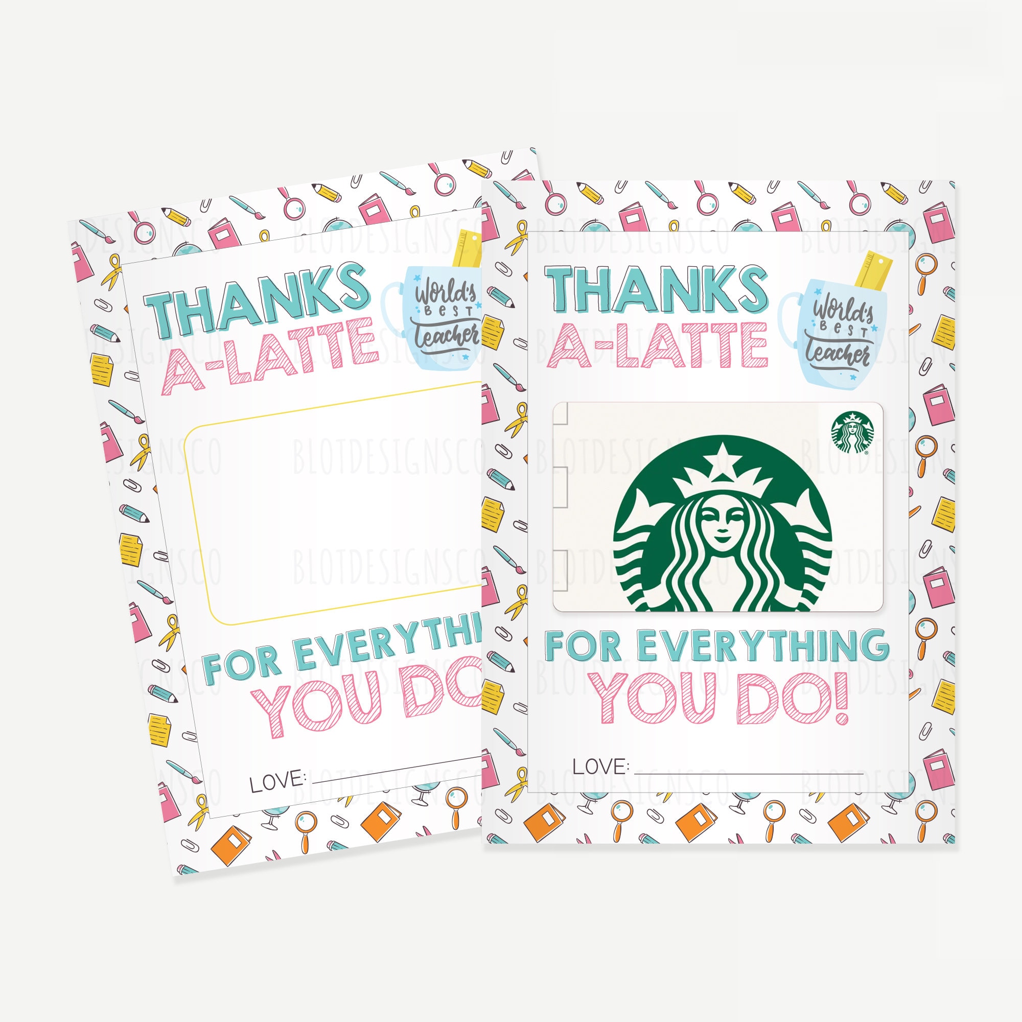PRINTABLE Thanks a Latte Coffee Gift Card Holder, Teacher Thank You ...