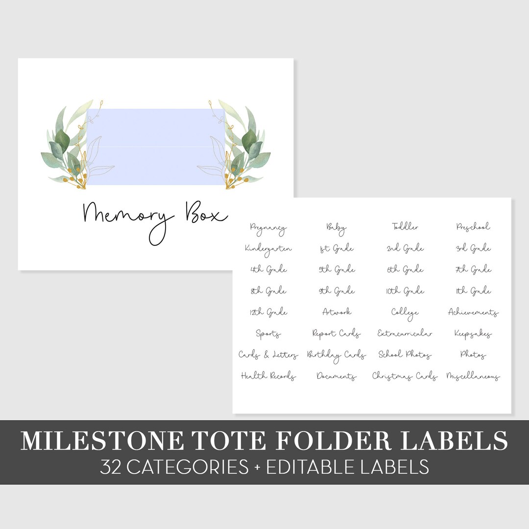 Milestone Tote Labels, Baby Memory Box, PRINTABLE Memory Box Labels ...
