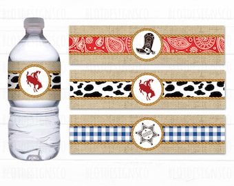 Etichette per bottiglie d'acqua da cowboy Western Rodeo stampabili, etichette per acqua da cowboy, involucri d'acqua da cowboy, decorazioni per feste di compleanno di cowboy del selvaggio West