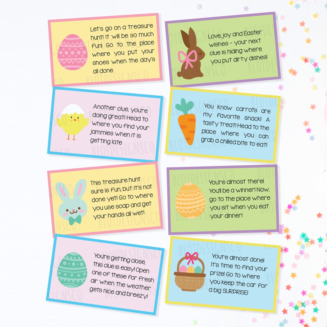 Easter Basket Scavenger Hunt Clues, Easter Egg Scavenger Hunt Clue Card ...