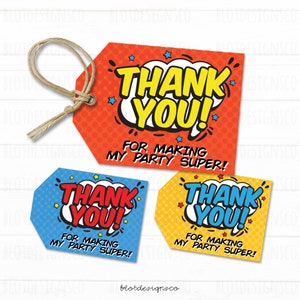 PRINTABLE Superhero Comics thank you tag, Super hero thank you card, Superhero Favor tags, Superheroes Gift Favors, Superhero Printables