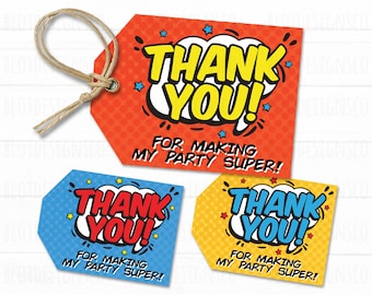 PRINTABLE Superhero Comics thank you tag, Super hero thank you card, Superhero Favor tags, Superheroes Gift Favors, Superhero Printables