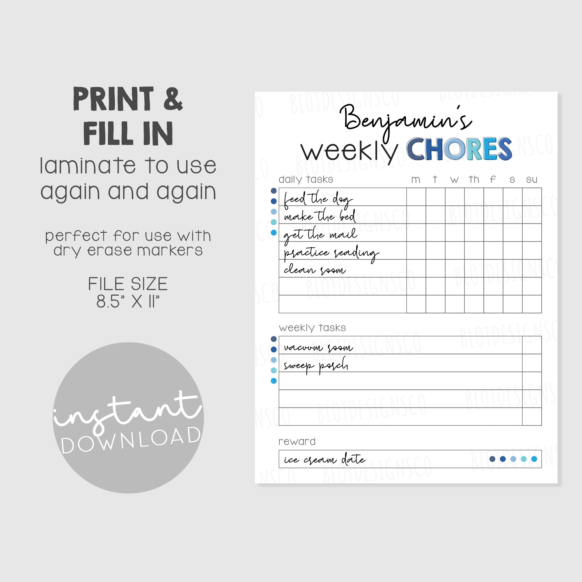 Daily Routine Chart Dry Erase Chore Chart Fillable Printable Etsy UK