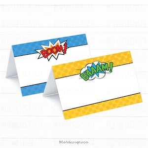 PRINTABLE Superhero Comics Folding Buffet Card Food Label Candy Buffet Signs Food Tent, Superhero Birthday Party Printables