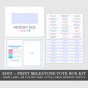 Editable PDF Memory Box Kit Tote Labels, School File Organization Kit, Kids School File Box, Baby Memory Box, DIY School Memory Box Kit