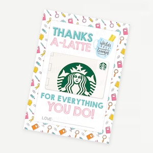 PRINTABLE Thanks a Latte Coffee Gift Card Holder, Teacher Thank You, Staff Coach Nurse Appreciation, Teacher Thank You Gift Card