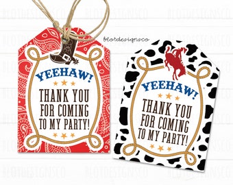 Western Cowboy Rodeo birthday party thank you tag, Printable Cowboy thank you card, Western Cowboy party favor tag, Cowboy Party Decorations