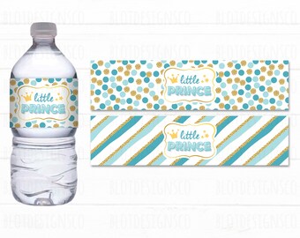 Prince birthday party, Little Prince baby shower, Prince first birthday, printable water bottle labels, water bottle wrap