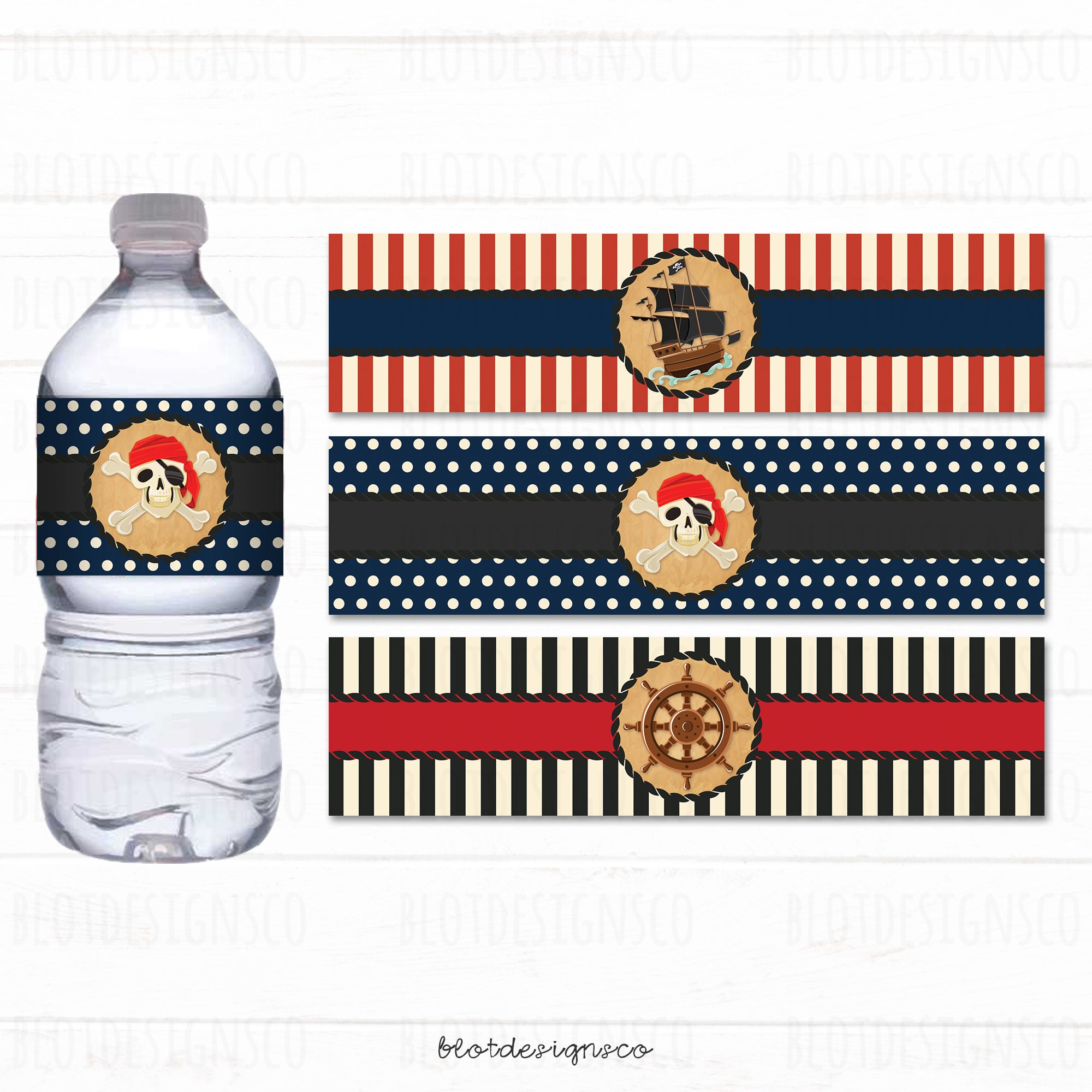 Pirate Water Bottle Label Pirate Party Bottle Wrap Printable Etsy