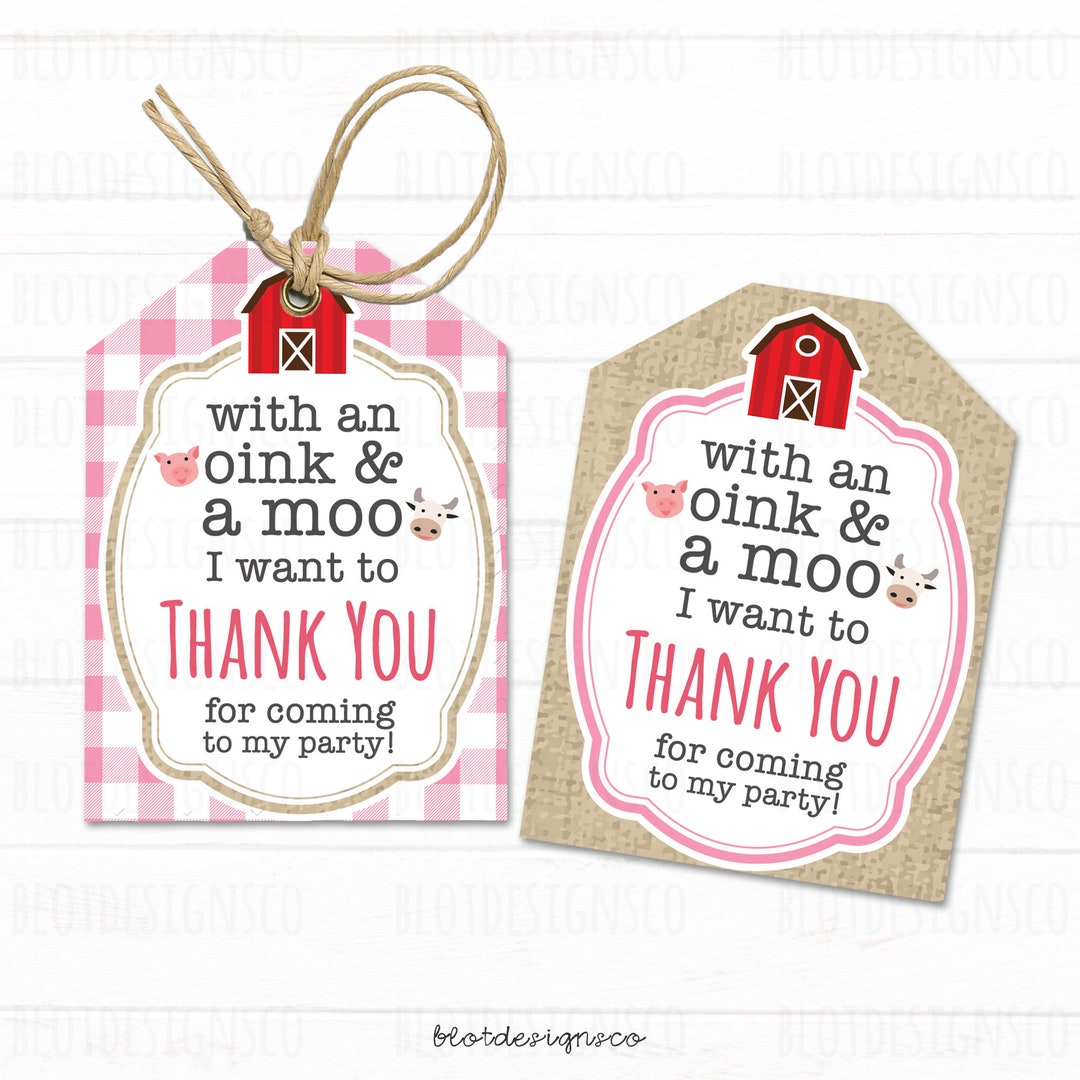 Barnyard Farm Pink Birthday Party Thank You Tag - Etsy