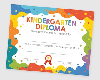 Personalized Diploma Kindergarten, Printable School Sign, Kindergarten Graduation Certificate Template, Printable Kindergarten Grad Diploma