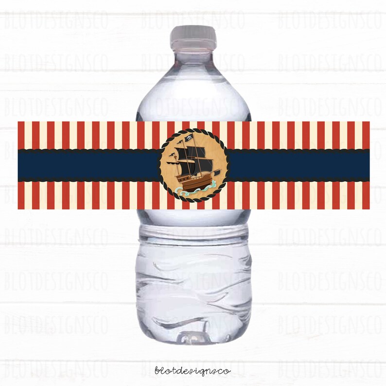 Pirate Water Bottle Label Pirate Party Bottle Wrap Printable Etsy
