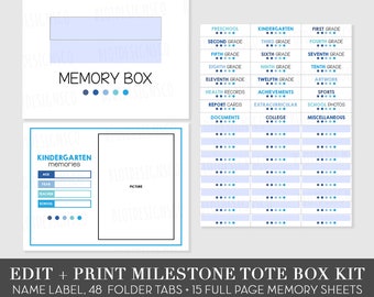 Editable PDF School File Organization Kit, Memory Box Labels Stickers Labels, Kids School DIY Milestone Tote Box, Baby School File Memory