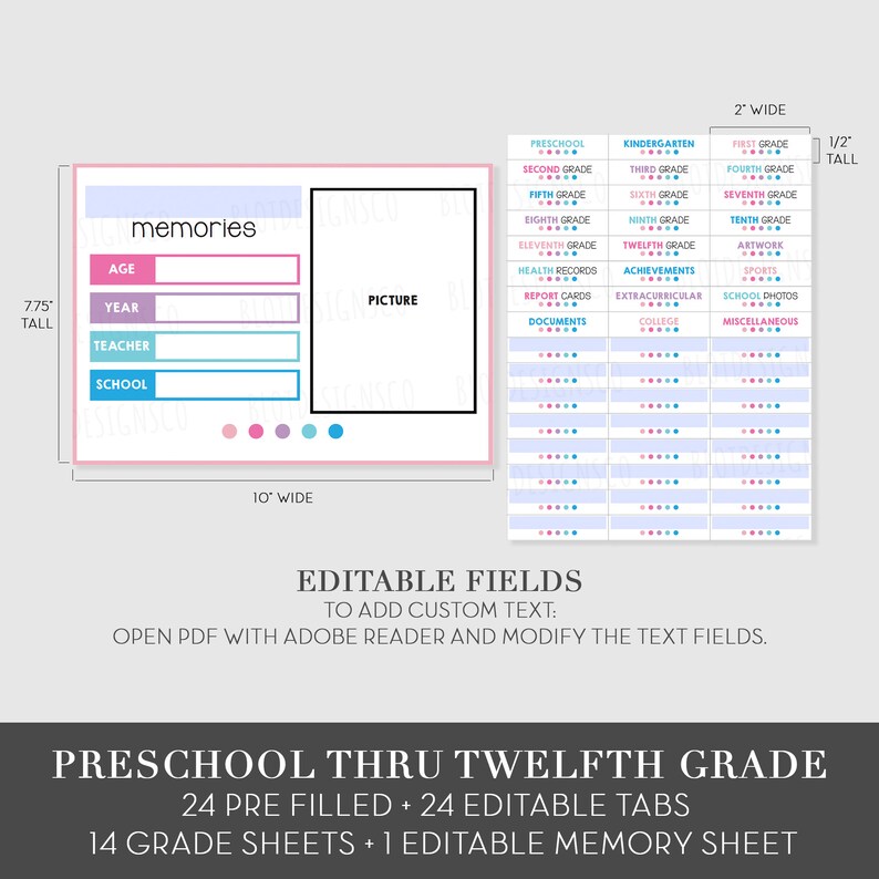 Editable PDF Memory Box Kit Tote Labels, School File Organization Kit ...