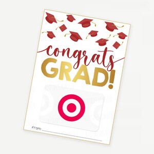 Congrats Grad DRUCKBARE Geschenkkarte, Abschlussgeschenkkarte, rote Kappe und Kleid High School College Grad Geschenkkarte, benutzerdefinierte Geschenkkartenhalter