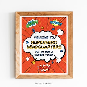 Super Hero comics Birthday Welcome Sign, Superhero Party, Superhero Party Decor, Digital Party PRINTABLE
