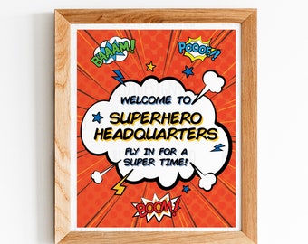 Cómics de superhéroes cumpleaños signo de bienvenida, fiesta de superhéroes, decoración de fiesta de superhéroes, fiesta digital IMPRIMIBLE