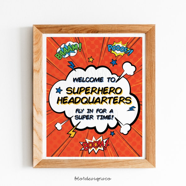 Super Hero comics Birthday Welcome Sign, Superhero Party, Superhero Party Decor, Digital Party PRINTABLE