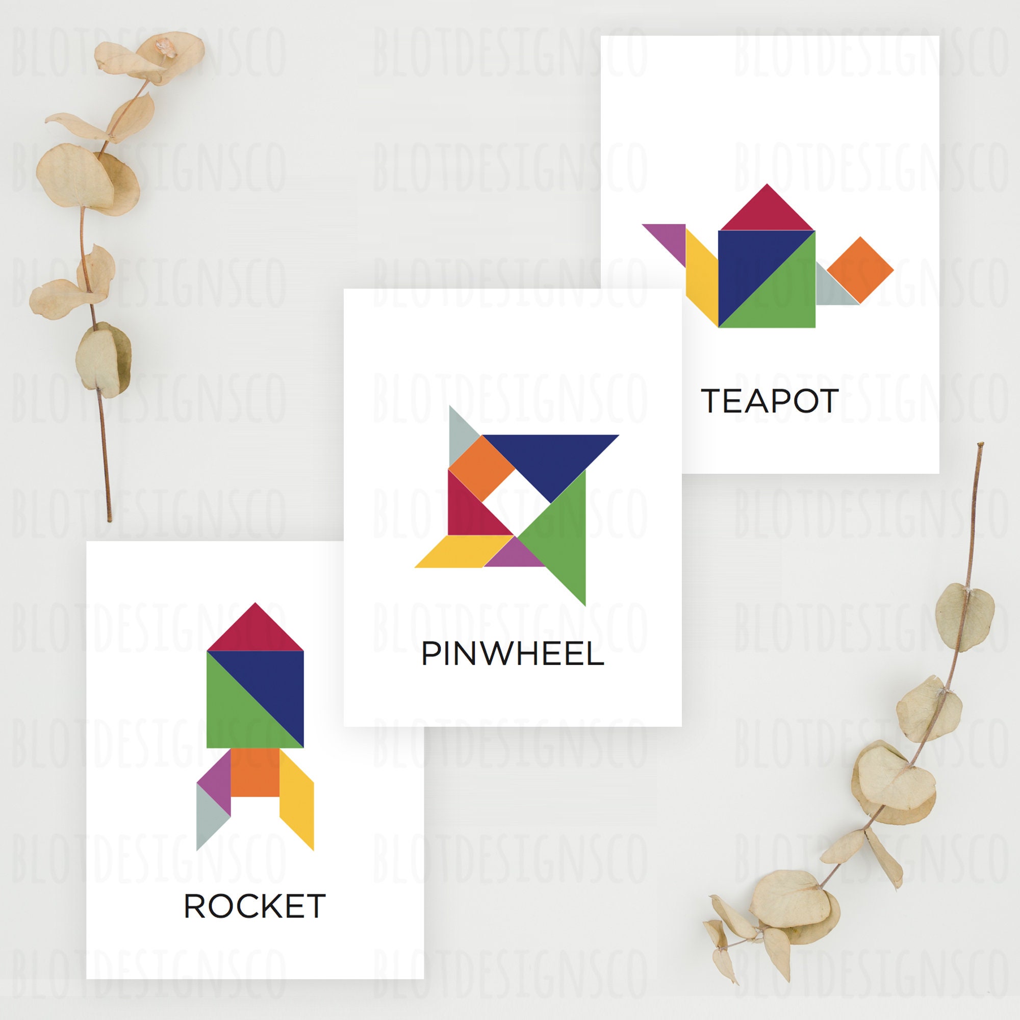 PRINTABLE Montessori Pattern Block Tangram Puzzles Digital | Etsy