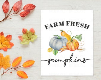 Farm Fresh Pumpkins Fall Wall Art Printable, Pumpkin Printable, Fall Decor, Fall Print, Thanksgiving Decor Printable, Fall Farmhouse