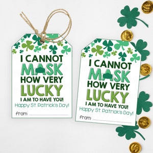 PRINTABLE St Patricks Day Face Mask Gift Tag, Thank You Essential Worker Employee Appreciation Teacher School Staff, St. Pattys Day Gift Tag