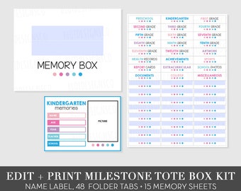 Memory Box Labels Stickers, Milestone Tote Labels, Kids School Box, Baby Memory Box, DIY School Memory Box Kit, School File Organization Kit