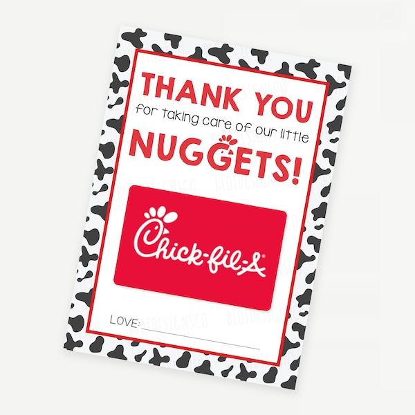 Titular de la tarjeta de regalo de regalo de Chick-fil-A de agradecimiento al maestro, gracias por cuidar de nuestros pequeños nuggets, titular de la tarjeta de regalo del restaurante imprimible