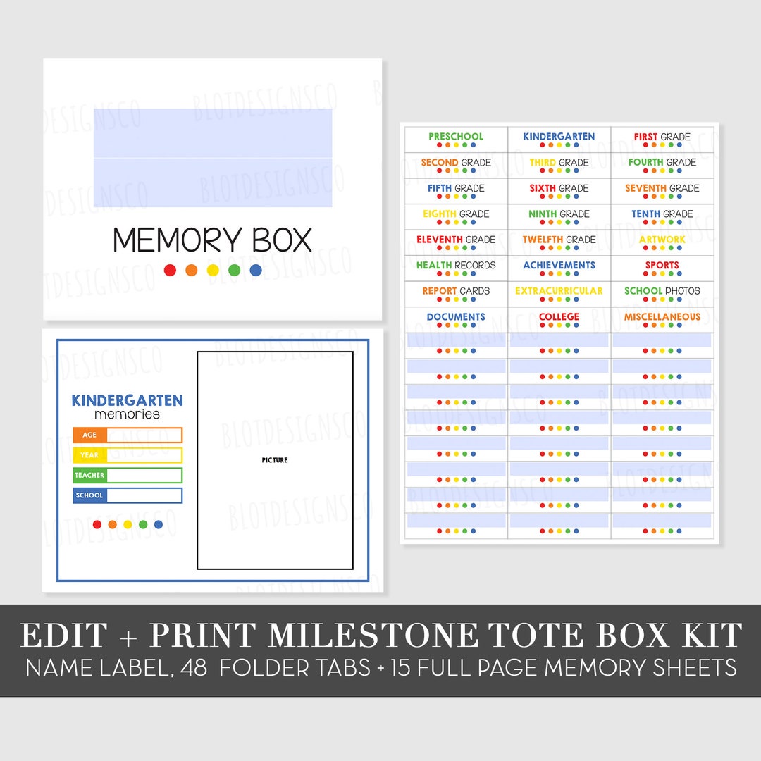 Full Page Memory Box Kit, Memory Box Labels Stickers, Editable PDF