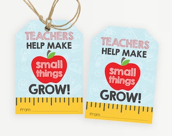 Teacher Appreciation Gift Tag, Thank You for Helping Me Grow, Teacher Day Thank You Labels, Gift for Teacher, End of the Year Gift Tag