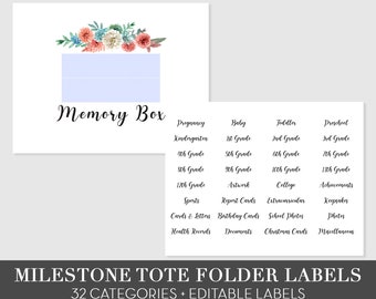 PRINTABLE Memory Box Labels Stickers, Milestone Tote Labels, Baby Memory Box, DIY Memory Box Kit, Avery Labels Stickers, Editable File PDF