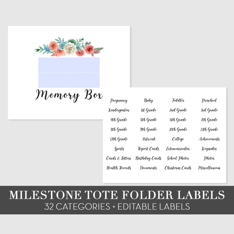 PRINTABLE Memory Box Labels Stickers Milestone Tote Labels Etsy