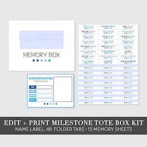 School File Organization Kit, Memory Box Labels Stickers, Milestone Tote Labels, Kids School Box, Baby Memory Box, DIY School Memory Box Kit