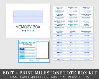 School File Organization Kit, Memory Box Labels Stickers, Milestone Tote Labels, Kids School Box, Baby Memory Box, DIY School Memory Box Kit